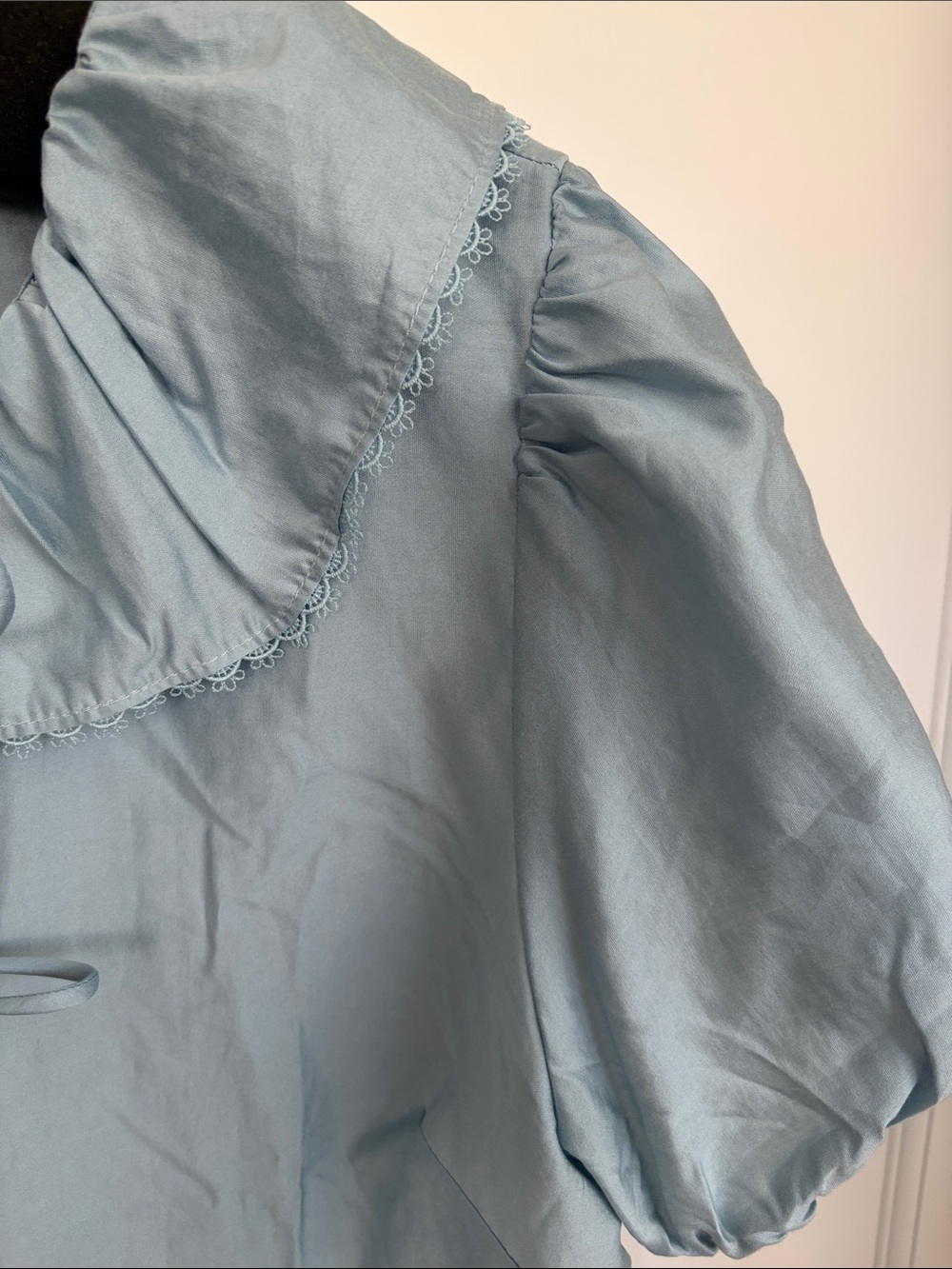 H&M Light Blue Ruffle Collar Tie-Front Blouse, nwt - Picture 9 of 17